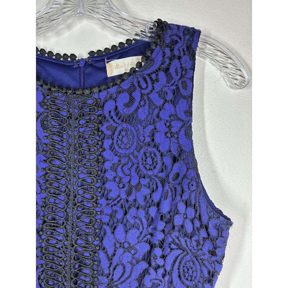 Altar'd State Lace Dress Blue Black Floral Overlay Fit Flare Medium Dainty - Picture 3 of 13